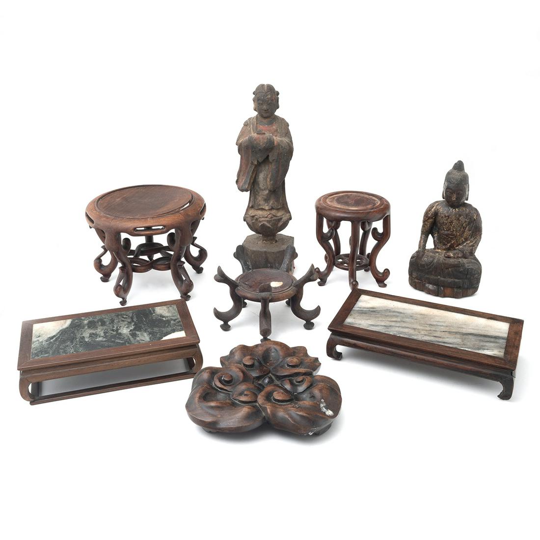 Group of Chinese Carved Wooden Deities and Stands (1 of 4)