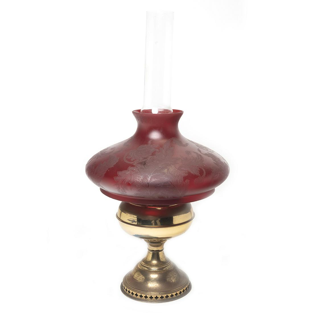 Antique Brass Oil Lamp with Ruby Glass Shade (1 of 2)