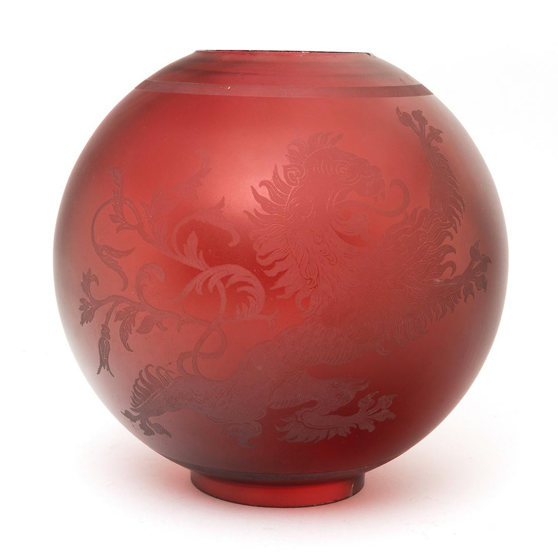 19th Century GWTW Red Satin Banquet Oil Lamp Shade (1 of 2)