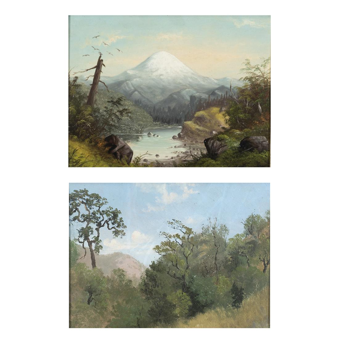 American School, Landscapes, two oil on boards (1 of 3)