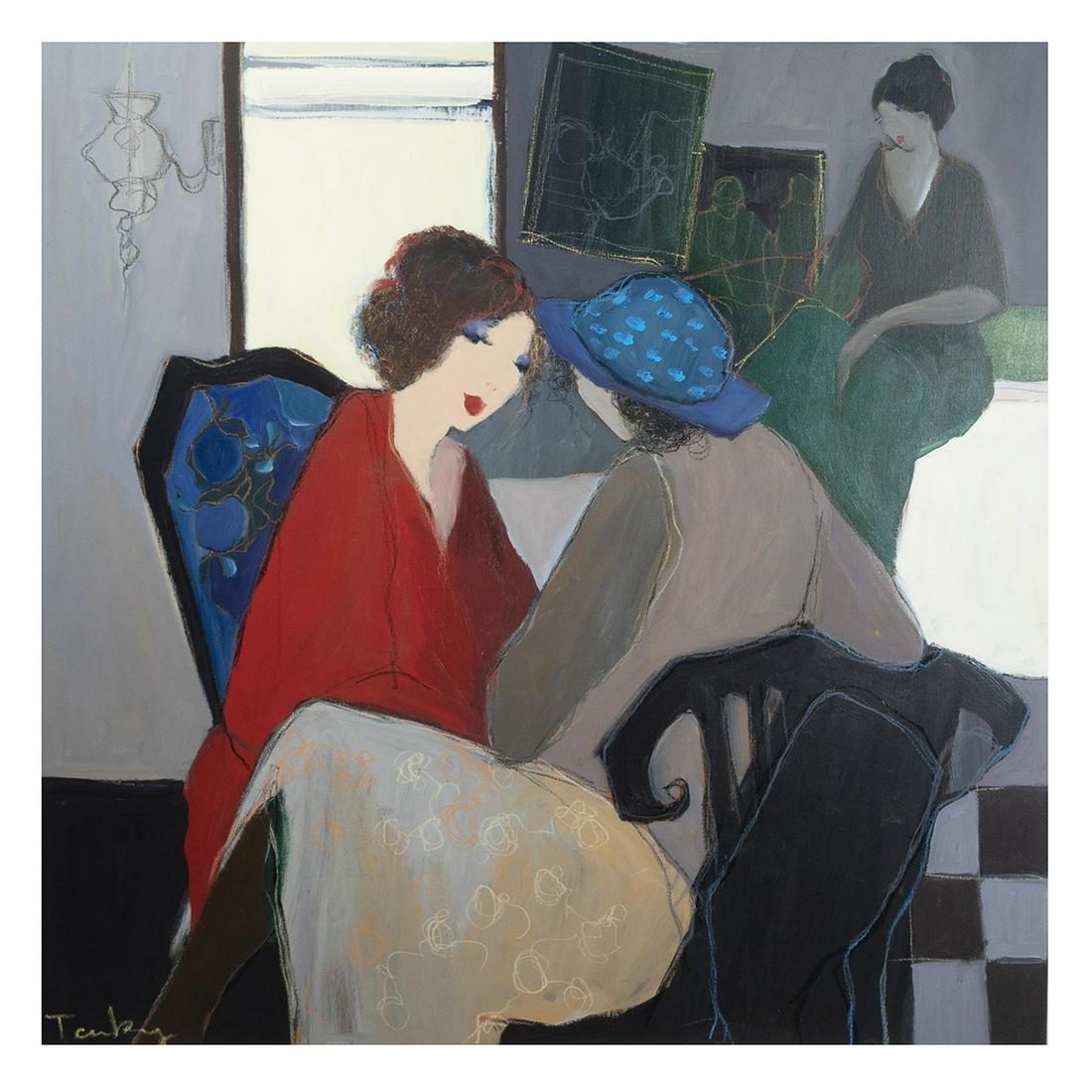 Itzchak Tarkay, Seated Women, oil and pastel on canvas (1 of 4)
