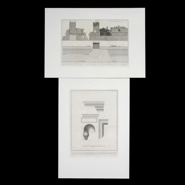 PIRANESI. Two Architectural engravings.: GIOVANNI BATTISTA PIRANESI (Italian 1720 - 1778) "Studi di Archi Quadrato" Engravings on paper. 14.75 x 20.75 inches/ 37.5 x 52.7 centimeters.