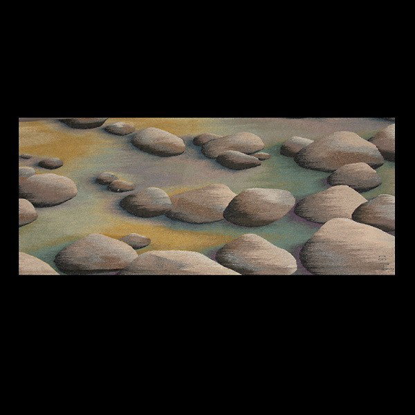 Julia Mitchell Hanging Textile Depicting Rocks: Julia Mitchell Wool on Linen Tapestry, "Boulders II" Signed and dated "JM 82" {Size approximately 47 x 92 inches}