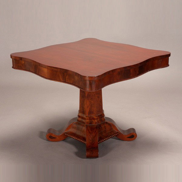 Mahogany Classical Revival Games Table: Mahogany Classical Revival Games Table {Dimensions 26 1/2 x 33 x 33 inches} [Top refinished]
