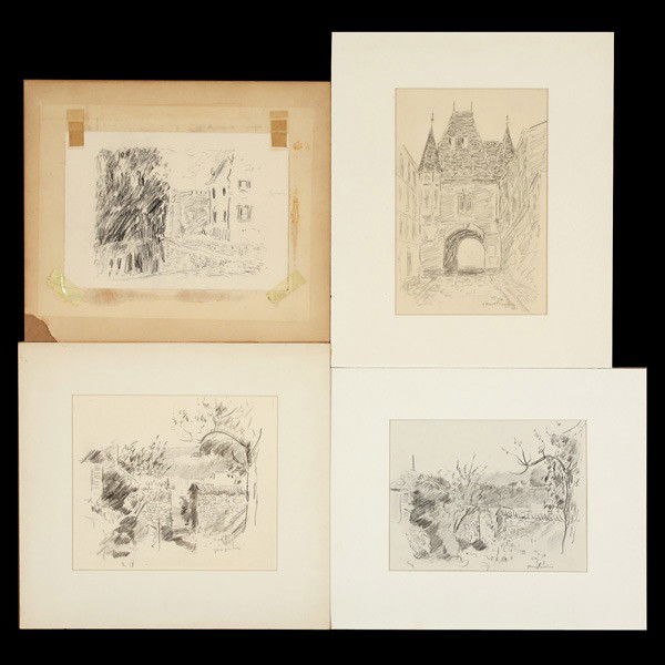 JAMES MOORE PRESTON Five Sketches with charcoal: JAMES MOORE PRESTON (American 1873-1962) Five works: "Study of Entryways" Charcoal on paper. Largest: 6.75 x 7 inches/ 17.1 x 17.8 centimeters. Three works signed lower right "James Preston"