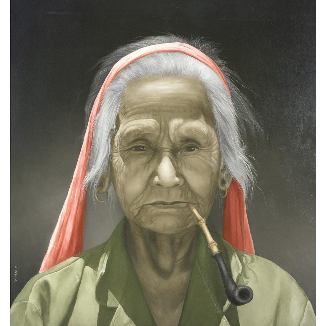Vu Nhu Hai, Elder Woman with Pipe, oil (1 of 4)