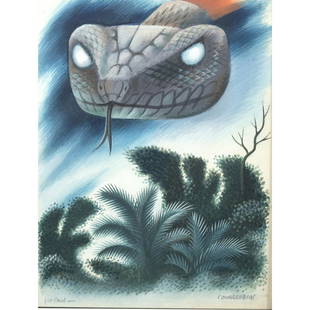 Miguel Covarrubias, illustration from Green Mansions: MIGUEL COVARRUBIAS (Mexican, 1904-1957), Illustration for the book "Green Mansions" by William Henry Hudson, watercolor, (approximate dimensions - sheet (sight): 10 1/2 x 8 inches); "for Paul" and sig