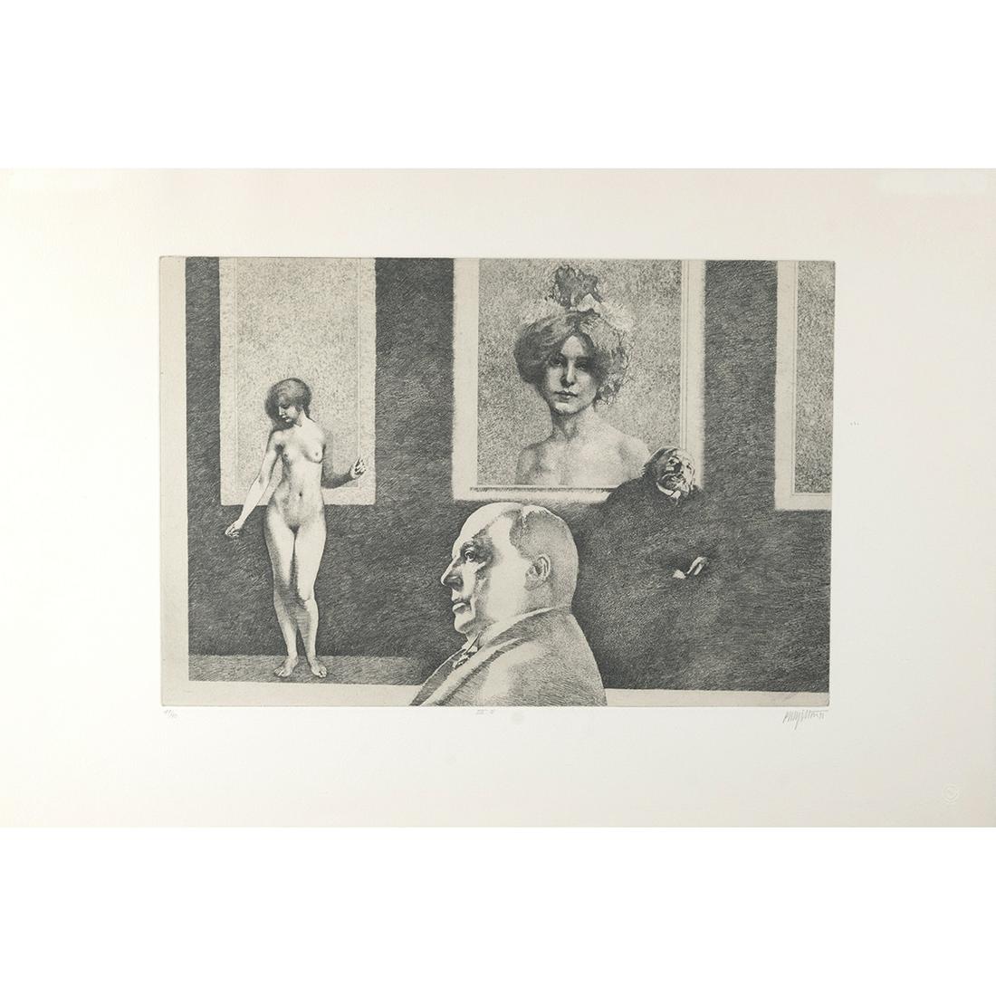 Peter Milton, III 5, etching: PETER WINSLOW MILTON (American, b. 1930), "III:5," etching, (approximate dimensions - image: 10 x 14 3/4 inches, sheet: 15 x 22 1/4 inches); numbered 49/90, titled, and signed lower margin, blindstamp