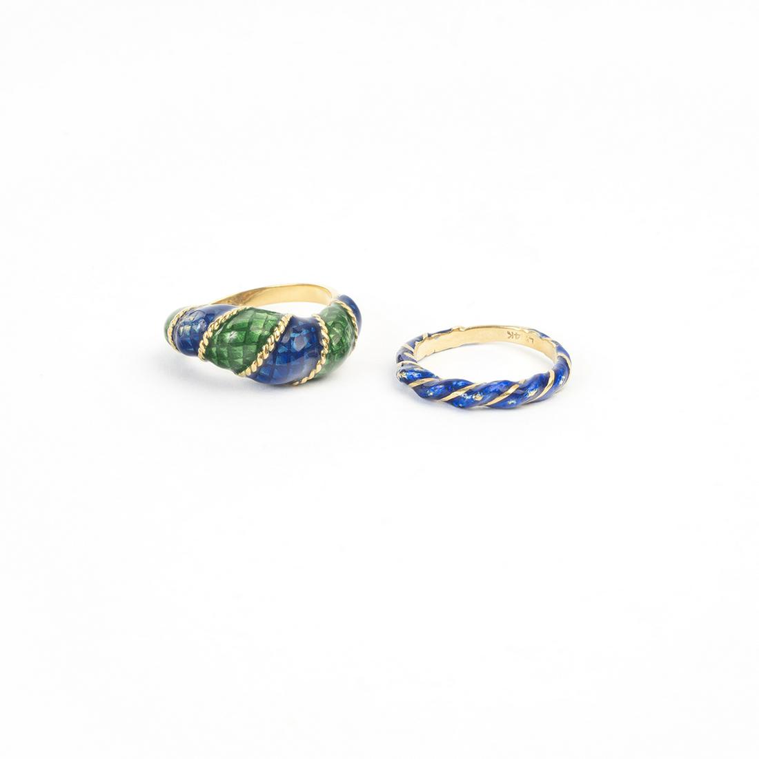 Two Enamel, Yellow Gold Rings. (1 of 3)