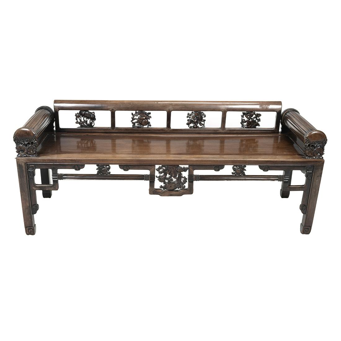Chinese Carved Hardwood Bench Seat (1 of 2)