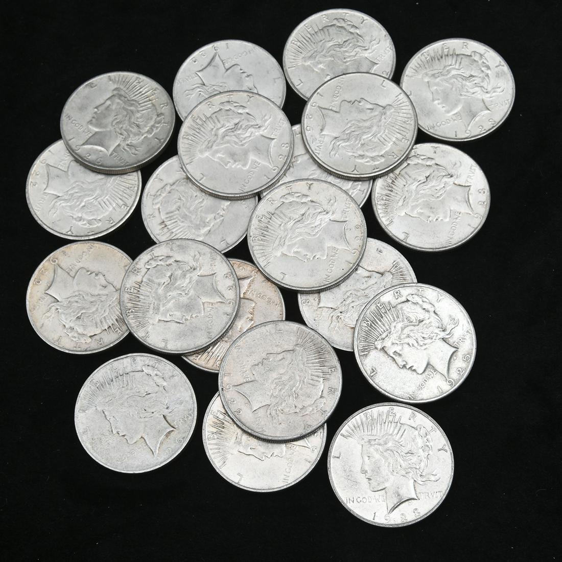 US Peace Dollars (20) Common Dates, Mixed Condition. (1 of 1)