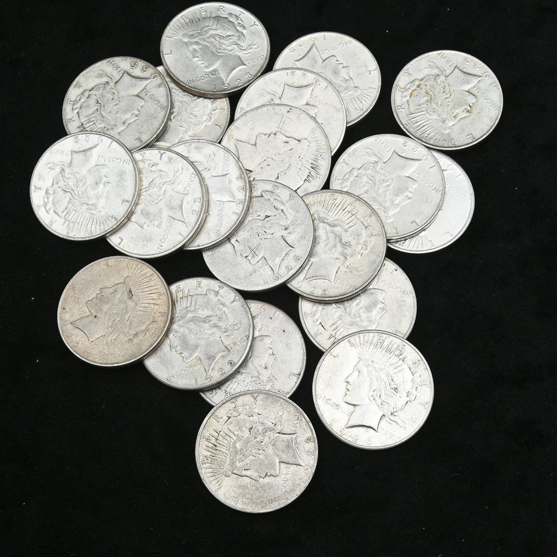 US Peace Dollars (20) Common Dates, Mixed Condition. (1 of 1)