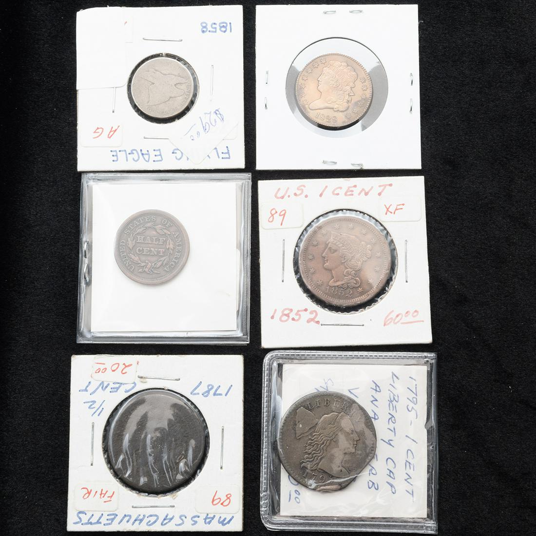 US Coins Including 1787 Massachusetts Half Cent (Fair). (1 of 1)