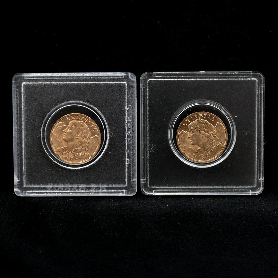 Switzerland 1935 (B) 20 Franks Two Gold Coins (1 of 2)
