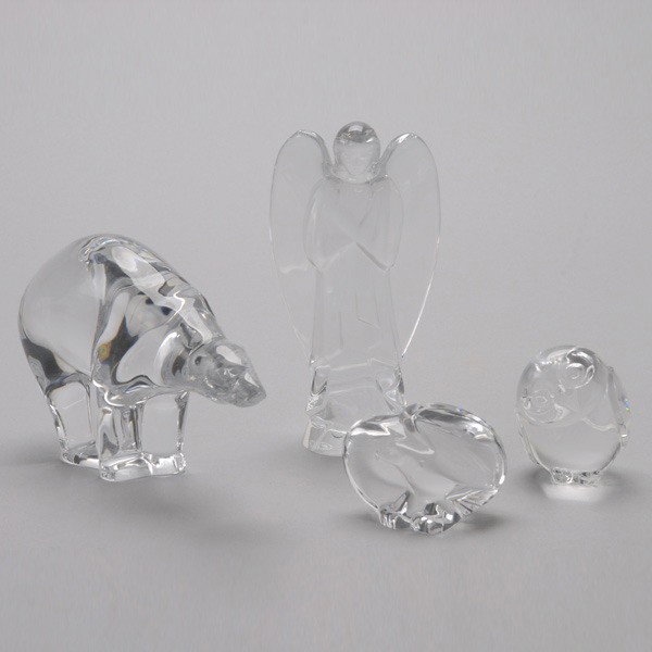 Two Baccarat Figurines: Polar bear and angel: Two Baccarat Figurines: a Polar Bear and an Angel; together with two glass bird figures (4) {Height of tallest 6 inches}