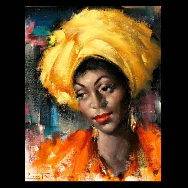 LEON FRANKS "African Beauty" Oil on canvas: LEON FRANKS (American 1914-1970) "African Beauty" Oil on canvas. 20 x 16 inches/ 50.8 x 40.6 centimeters. Signed lower left "Leon Franks" Frame: 26 x 22 inches/ 66 x 55.9 centimeters.