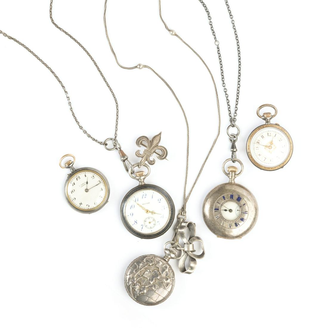 Collection of Five Silver, Metal Pendant Watches. (1 of 1)