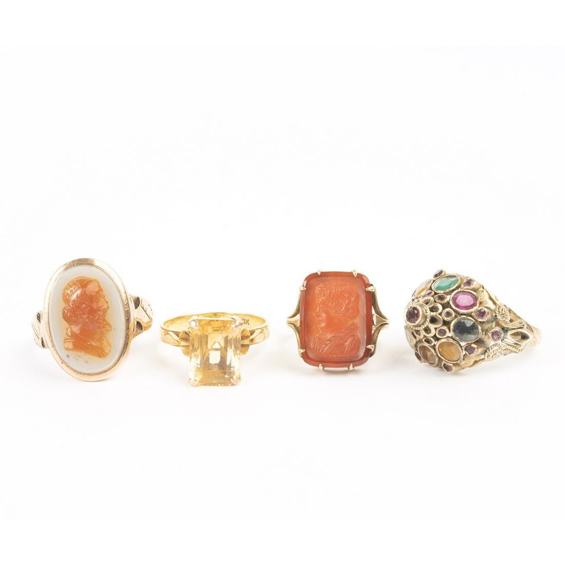 Collection of Four Multi-Stone, 10k Yellow Gold Rings. (1 of 2)