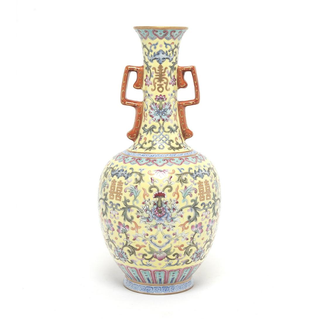 Chinese Lime-Green Ground Famille-Rose Vase (1 of 2)