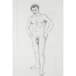 William Theophilus Brown, Barry Nichols, pencil: WILLIAM THEOPHILUS BROWN (American, 1919-2012), "Barry Nichols," 1977, pencil on paper, (approximate dimensions - sheet (sight): 21 5/8 x 14 3/8 inches); signed, dated, and titled lower right. Conditi