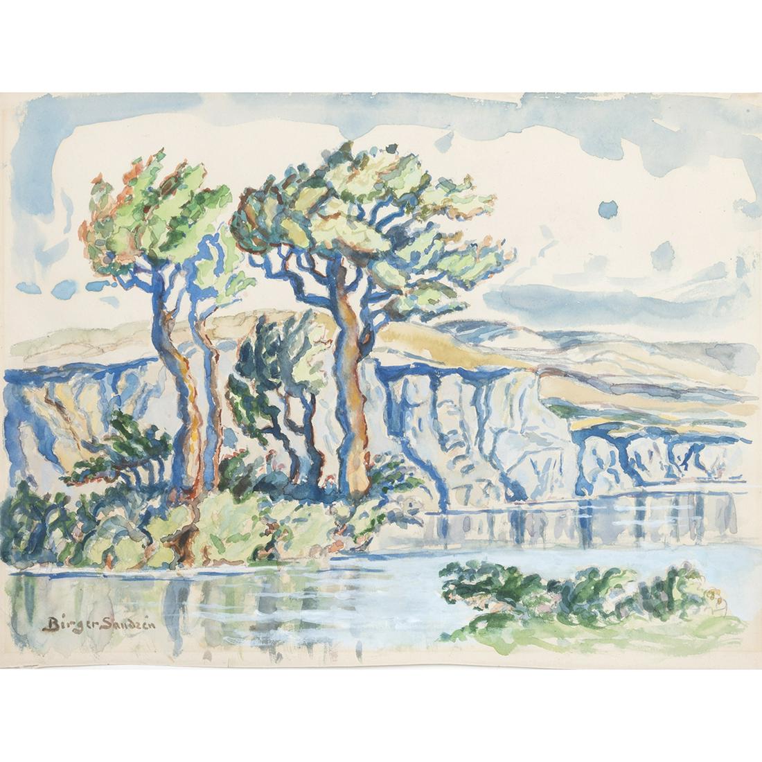 Birger Sandzen, Trees Along River, watercolor (1 of 3)