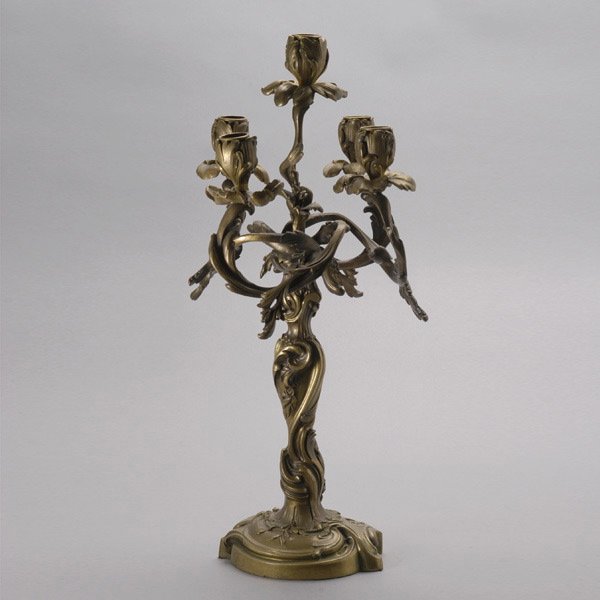 Art Nouveau Five Light Candleabra: Art Nouveau Five Light Candleabra, The arms as sinuous vines, the candle cups rising from bud form patera. Height 19 inches.