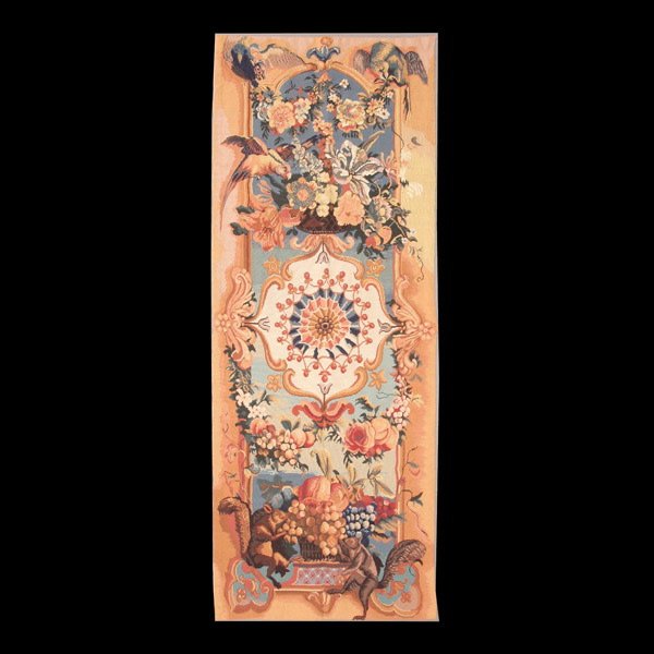 Needlepoint Rug in the Style of Aubusson Tapestry: Needlepoint Rug in the Style of Aubusson Tapestry with Flora and Fauna, Size approximately 2 feet 11 inches x 6 feet 7 inches,