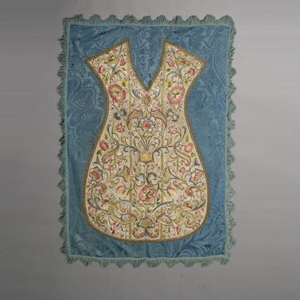 Heavily Embroidered Chasuble Vestment: Heavily Embroidered Chasuble Vestment, Mounted as a wall hanging, 47 x 33 inches.