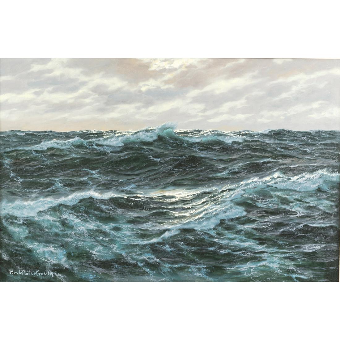 Patrick Von Kalckreuth, Turbulent Seascape, oil: PATRICK VON KALCKREUTH (German, 1892-1970), Turbulent Seascape, oil on canvas, (approximate dimensions - canvas: 24 x 36 inches); signed lower left. Provenance: Purchased from an art dealer in Koln, G