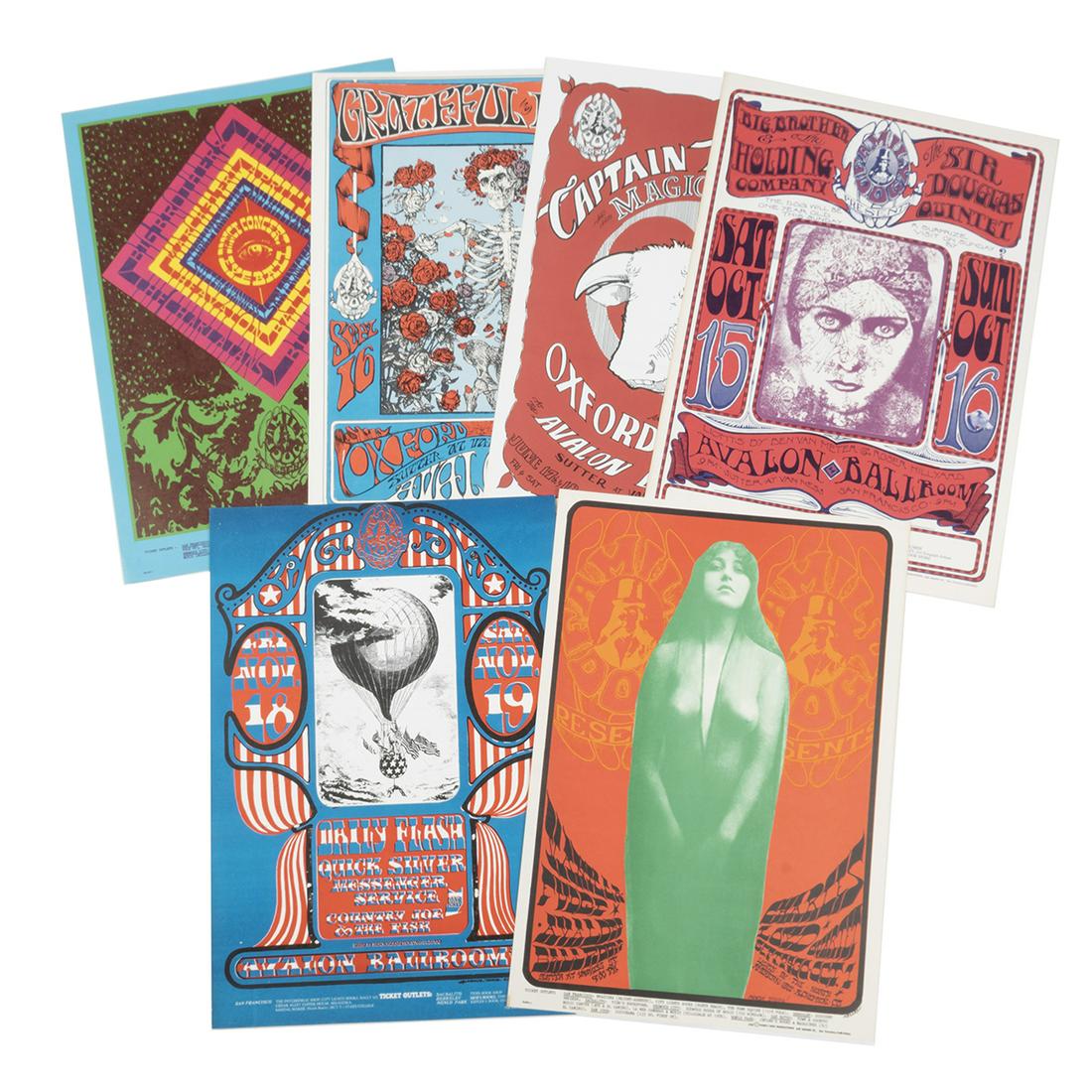 Six Family Dog Productions Posters: SIX FAMILY DOG PRODUCTIONS POSTERS, including five of STANLEY MOUSE (American, b. 1940) and ALTON KELLEY (American, 1940-2008), "Grateful Dead, Oxford Circle, Avalon Ballroom," 1966, third print poste