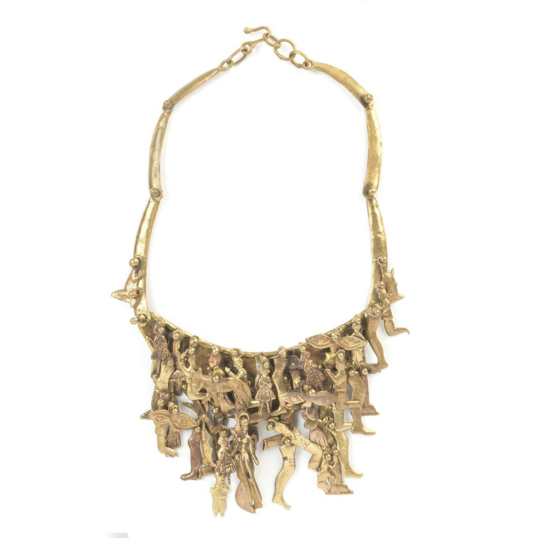Pal Kepenyes Mixed Metal "Milagros" Necklace.: Pal Kepenyes Mixed Metal "Milagros" Necklace. The brutalist style mixed metal necklace featuring several charms in different forms of body parts, animals and people and measuring approximately 17 inch
