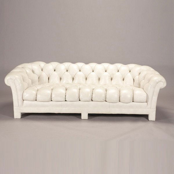 765 Contemporary White Tufted Leather Sofa,