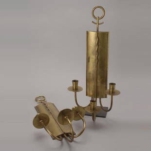 Pair of Hans Grag Brass Candle Sconces: Pair of Hans Grag Hand Wrought Solid Brass Candle Sconces. {Height 19 1/2 inches}