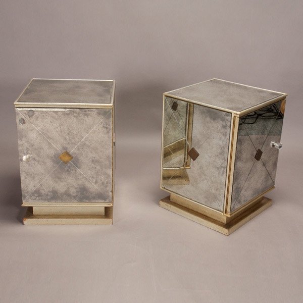 Pair of Archibald Taylor Mirrored Night Stands: Pair of Archibald Taylor Mirrored Night Stands. {Dimensions 26 1/2 x 18 1/2 x 18 1/2 inches}