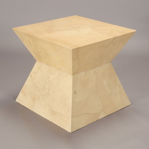 Karl Springer Goat Skin Covered Geometric Pedesta: Karl Springer Goat Skin Covered Geometric Pedestal. {Dimensions 24 x 26 x 26 inches}