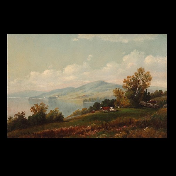 JOHN ROSS KEY "Lake Champlain" : JOHN ROSS KEY (American 1837-1920) "Lake Champlain, 1878" Oil on canvas. 12 x 18 inches/ 30.5 x 45.7 centimeters. Signed & dated lower left "John R. Key, 78" Frame: 18 x 24 inches/ 45.7 x 61 centimete