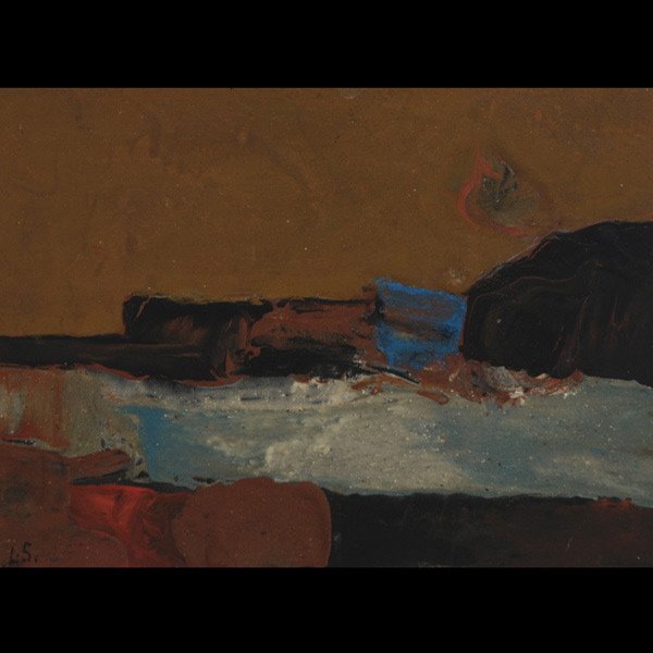 LOUIS SIEGRIEST "Gold Sky": LOUIS SIEGRIEST (American 1899-1989) "Gold Sky, 1961" Encaustic on masonite. 8.25 x 11.50 inches/ 21 x 29.2 centimeters. Initialed lower left "L. S." Verso: Signed, dated & titled "Siegriest, 61, Gold