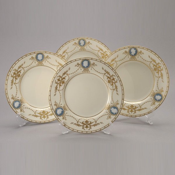 Four Minton Pate Sur Pate Medallion Service Plate: Four Minton Pate Sur Pate Medallion Service Plates, retailed by Tiffany & Co. {Diameter 10 5/8 inches}