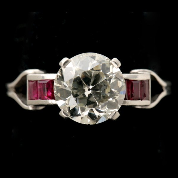 DIAMOND, RUBY, PLATINUM RING.