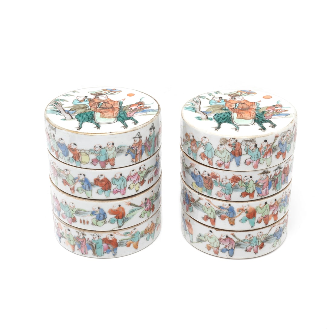 Pair of Chinese Famille Rose Porcelain Stacking Boxes (1 of 3)