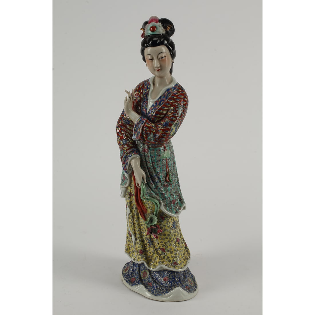 Chinese Polychrome Porcelain Figure of a Standing Woman (1 of 4)