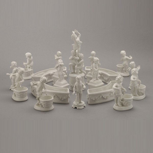 Italian Blanc de Chine 19 Piece Centerpiece: Italian Blanc de Chine Nineteen Piece Earthenware Figural Centerpiece {Height of tallest 11 1/4 inches}