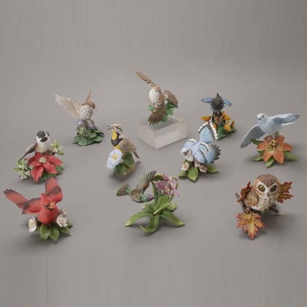 Ten Lenox Porcelain Bisque Bird Figural Groups: Ten Lenox Porcelain Bisque Bird Figural Groups {Height of tallest 5 inches}