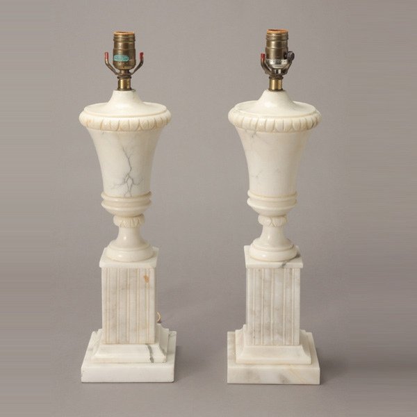Pair of Alabaster Columnar Lamps: Pair of Alabaster Columnar Lamps {Height without fixture 17 1/2 inches}
