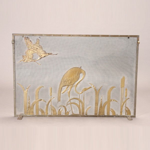 Art Deco Glass Fire Screen with Brass Egrets: Art Deco Glass Fire Screen with Brass Egrets {Dimensions 28 x 40 inches}