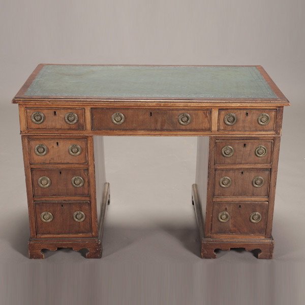 Regency Style Kneehole Desk with Green Leather Top: Regency Style Kneehole Desk with Green Leather Top {Dimensions 28 1/4 x 42 x 23 1/4 inches}