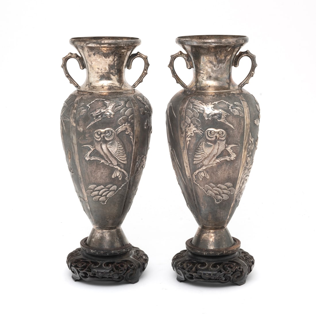 Pair of Japanese Silver Vases (1 of 4)