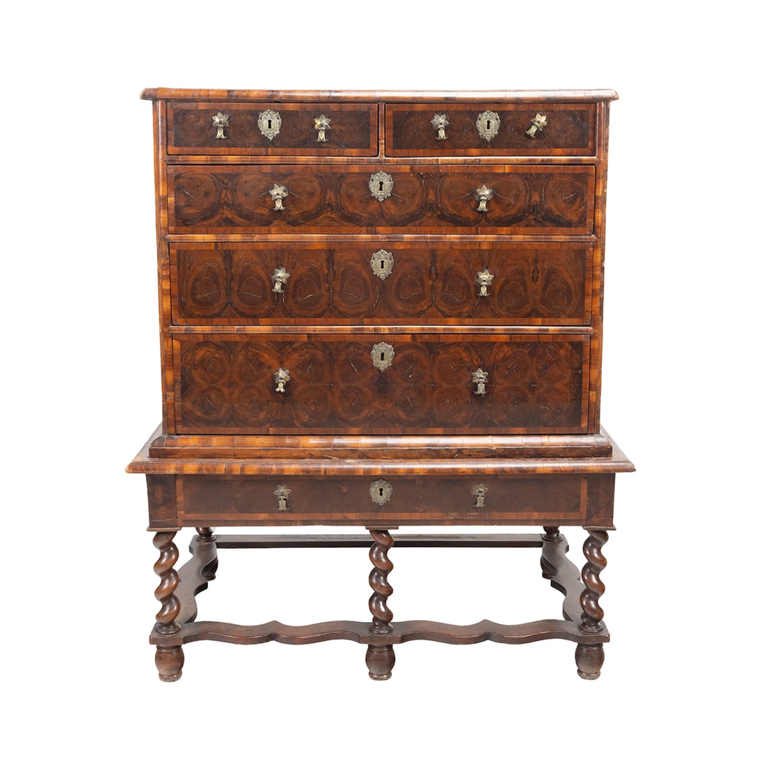 18th C English William and Mary Oyster Veneer Chest (1 of 2)