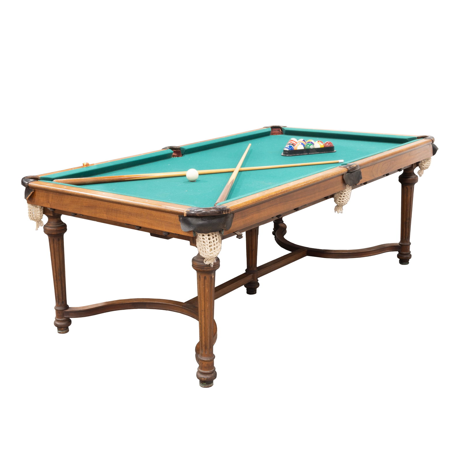 Brunswick-Balke-Collender Co. Convertible Pool Table: Brunswick-Balke-Collender Co. Convertible Pool Table With Accessories. The pool table converts to a dining table using three leaves; the table with 10 cue sticks, bridge cue stick, two triangles, 17 b