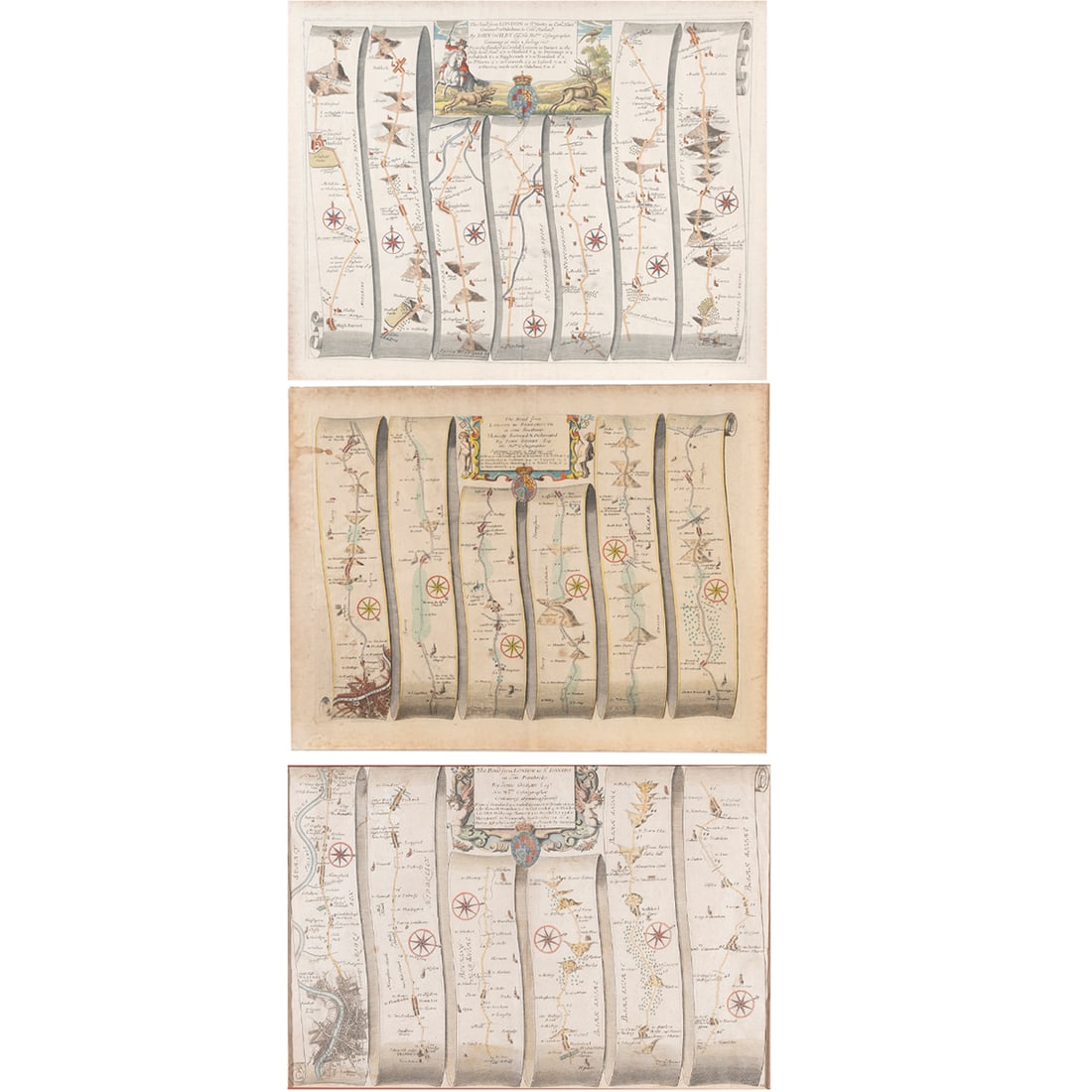 John Ogilby, Three Engraved Road Maps on laid paper (1 of 7)
